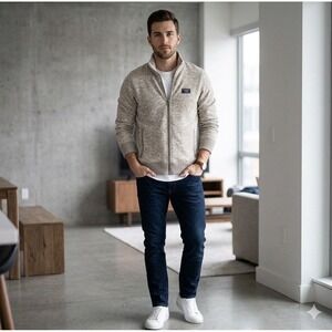 Abercrombie & Fitch Mens Size Small Fleece Jacket Tan Zip Pockets Casual Work